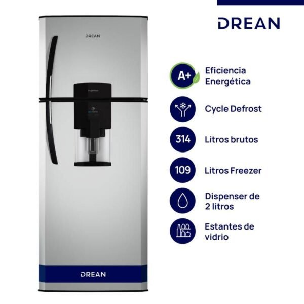 Heladera con Freezer Cíclica Drean HDR370F11S – 362 L Gris Aluminium, Eficiencia A, Gas R600a