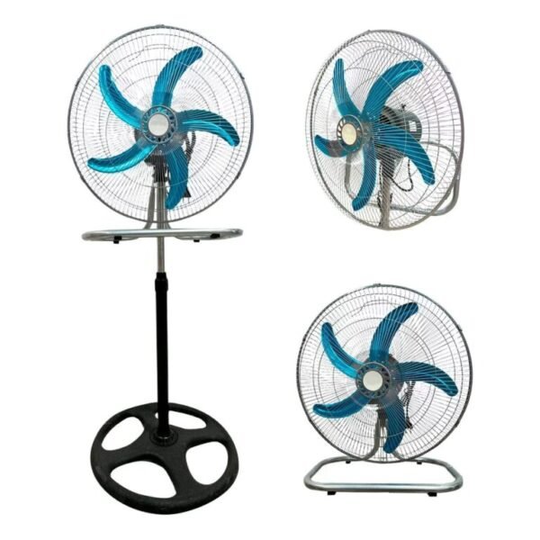 Ventilador 3 En 1 100w 5 Aspas Celeste Metalicas Estructura Negro Y Plateado