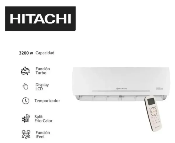Aire Acondicionado Split Hitachi 3200W Frío/Calor HSP3200FCECO – Eficiencia Energética A, Gas R410A, Función Turbo y Modo Nocturno