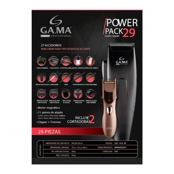 Cortadora de Pelo Gama Power Pack 29 – Trimmer y Clipper Profesional con 29 Accesorios