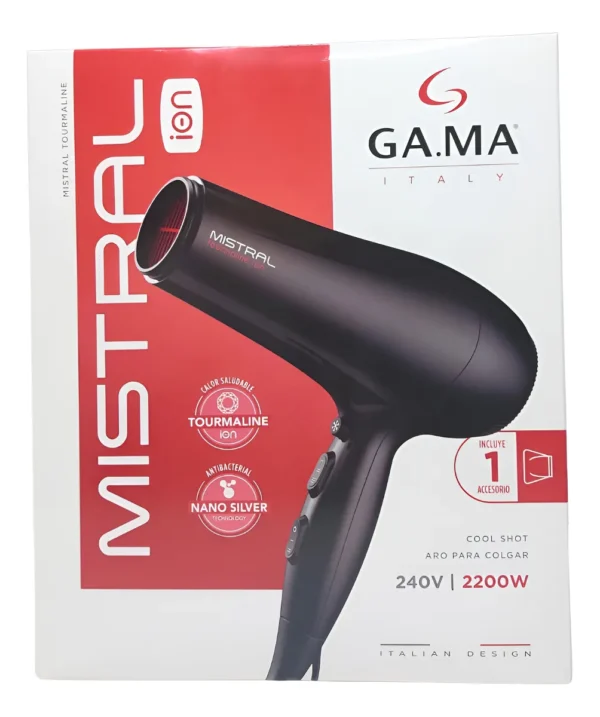 Secador de Pelo Gama Italy Mistral Tourmaline Ion Negro 2200W – Potente, Iónico y Profesional