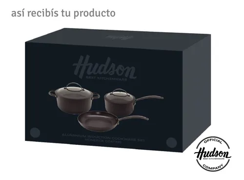 Set Olla, Cacerola y Sartén Hudson TBK01 Total Black Inducción 5 Piezas Color Negro – Aluminio Antiadherente, Tapa de Vidrio con Borde de Silicona